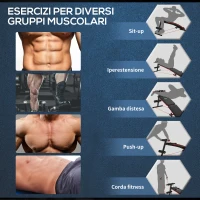HOMCOM Panca per Addominali Pieghevole e Regolabile con Vogatore e 2 Corde, in Acciaio 51x137x50-66 cm, Nera e Rossa(m-4)