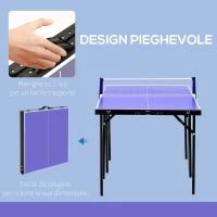 HOMCOM Tavolino da Ping Pong Pieghevole in Legno MDF 153 x 76.5 x 67cm Blu e Nero(m-5)