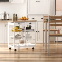 HOMCOM Carucior pentru Bucatarie cu Sertare si Suport Sticle Lemn si Alb(m-2)