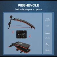 HOMCOM Panca per Addominali Pieghevole e Regolabile con Vogatore e 2 Corde, in Acciaio 51x137x50-66 cm, Nera e Rossa(m-7)