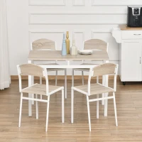 HOMCOM Set Masă de Prânz din 5 Piese cu 1 Masă Dreptunghiulară și 4 Scaune, 100x63x76,5 cm, Gri și Alb(m-11)