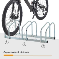 HOMCOM Suport de parcare pentru 3 biciclete din otel, 70,5 x 33 x 27cm, argintiu(m-4)
