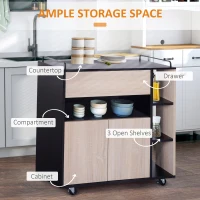 Homcom Dulapior Bucatarie cu Roti – Stejar & Negru, 76.5×40×82 cm(m-4)