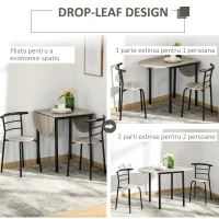 HOMCOM Set de sufragerie din 3 piese cu 2 scaune si 1 masa ovala din MDF si otel pentru spatii limitate, culoarea lemnului(m-5)
