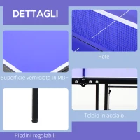 HOMCOM Tavolino da Ping Pong Pieghevole in Legno MDF 153 x 76.5 x 67cm Blu e Nero(m-4)