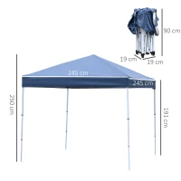 Outsunny Gazebo Pieghevole Impermeabile con Corde e Picchetti Rivestimento in Oxford 2.45 x 2.45 m Blu(m-3)
