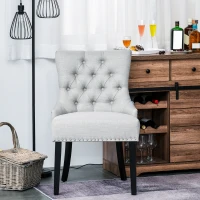 HOMCOM Scaun pentru Pranz Eleganta Captusita Invelis din Lin cu Nasturi Matlasati Gri(m-4)