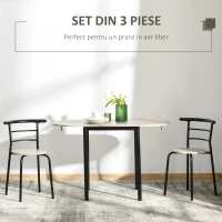 HOMCOM Set de sufragerie din 3 piese cu 2 scaune si 1 masa ovala din MDF si otel pentru spatii limitate, culoarea lemnului(m-4)