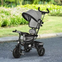 HOMCOM Triciclo para Crianças 2 em 1com capota ajustável acima de 18 Meses cinza 92x51x110cm(m-2)