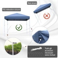 Outsunny Gazebo Pieghevole Impermeabile con Corde e Picchetti Rivestimento in Oxford 2.45 x 2.45 m Blu(m-6)