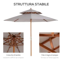 Outsunny Ombrellone Impermeabile Rotondo con Palo Centrale e Camino Antivento, in Legno e Poliestere Grigio, Ø265x264cm(m-6)