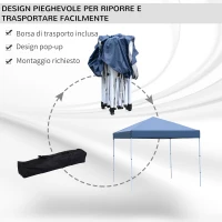 Outsunny Gazebo Pieghevole Impermeabile con Corde e Picchetti Rivestimento in Oxford 2.45 x 2.45 m Blu(m-5)
