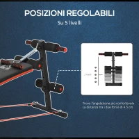 HOMCOM Panca per Addominali Pieghevole e Regolabile con Vogatore e 2 Corde, in Acciaio 51x137x50-66 cm, Nera e Rossa(m-5)