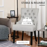 HOMCOM Scaun pentru Pranz Eleganta Captusita Invelis din Lin cu Nasturi Matlasati Gri(m-7)