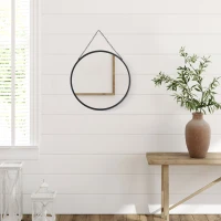 HOMCOM Lustro okrągłe z dekoracyjnym zawieszeniem 50 cm x 50 cm x 2,2 cm Srebrny + Czarny(m-5)