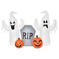 HOMCOM Fantasmas Infláveis de Halloween com Luzes LED Decoração Inflável com Abóbora e Lápida para Interior Exterior 182x57x122cm Multicor(m-1)