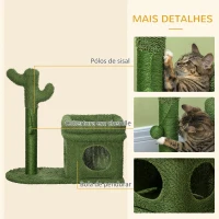 PawHut Árvore Arranhador para Gatos Desenho de Cacto com Cama Casa de Pelúcia Poste de Sisal e Bola Suspensa 68x30x67cm Verde(m-6)