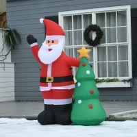 HOMCOM Pai Natal Inflável com Árvore de Natal com 3 Luzes LED e Inflador Elétrico Decoração de Natal para Exteriores Interiores 124x62x150cm Multicor(m-10)