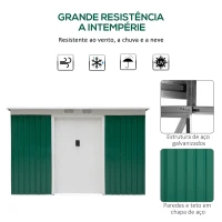 Outsunny Abrigo de Jardim 280x130x172cm Abrigo de Exterior de Aço Galvanizado com Porta Corredeira e Ventilações Verde(m-4)