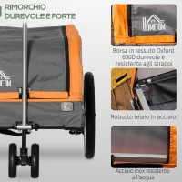 HOMCOM Rimorchio Bici in Acciaio con Ruote e Sacca per Bagagli in Tessuto Oxford, 130x64x60/97 cm(m-7)