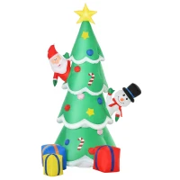 HOMCOM Árvore de Natal Inflável 180cm com Luzes LED Decoração de Pai Natal Boneco de Neve e Presentes com Inflador para Interior e Exterior 115x105x180cm Verde(m-1)