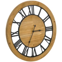 HOMCOM wandklok 60 cm met Romeinse cijfers, vintage designklok, geruisloze decoratie voor woonkamer, keuken, metaal, dennenhout, zwart+naturel(m-10)