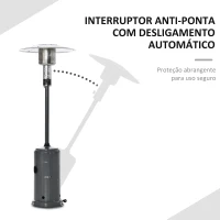 Outsunny Aquecedor de gás para varanda 12,5KW Tipo guarda-sol Aquecedor de pátio com desligamento automático rodas e cobertura Ø81,5x225 cm Cinza carvão(m-4)