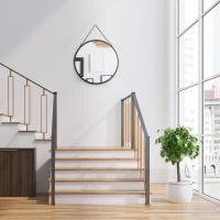 HOMCOM Lustro okrągłe z dekoracyjnym zawieszeniem 50 cm x 50 cm x 2,2 cm Srebrny + Czarny(m-6)