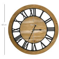 HOMCOM Wanduhr Vintage-Design 60 cm Durchmesser, mit römischen Zahlen, geräuschlos 60 cm x 60 cm x 4 cm Schwarz Natur(m-3)