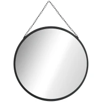 HOMCOM Lustro okrągłe z dekoracyjnym zawieszeniem 50 cm x 50 cm x 2,2 cm Srebrny + Czarny(m-1)