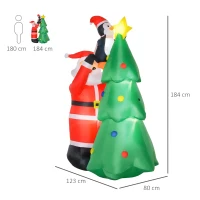 HOMCOM Árvore de Natal Inflável 184cm com Luzes LED Decoração de Natal Inflável com Pai Natal e Pinguim para Festas Interiores e Exteriores 123x80x184cm Multicor(m-3)