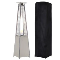 Outsunny Aquecedor a Gás para Exterior Pirâmide 10,5KW Aquecedor de Exterior de Propano Aço Inoxidável com Funda Protetora Regulador Mangueira e Rodas Ø49,5x227cm Prata(m-11)