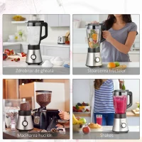 HOMCOM Blender Electric Multifunctional 4 in 1 Smoothie Maker si Masina de Tocat cu Pahar de 1.5L(m-7)