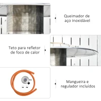 Outsunny Aquecedor de gás para varanda 12,5KW Tipo guarda-sol Aquecedor de pátio com desligamento automático rodas e cobertura Ø81,5x225 cm Cinza carvão(m-8)