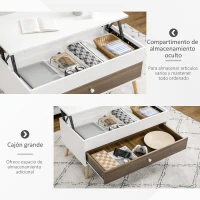 HOMCOM Mesa de Centro Elevable con Almacenamiento Oculto y Cajón para Oficina Estudio 100x50x49-62 cm Blanco y Roble(m-5)