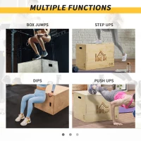 HOMCOM Cutie Pliometrica 3‑in‑1 – Lemn pentru Antrenament Sarituri(m-7)