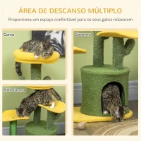 PawHut Árvore Arranhador para Gatos em Forma de Cacto com Casa de Pelúcia Plataformas Postes de Sisal 54x39x83cm Amarelo Verde(m-5)