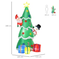 HOMCOM Árvore de Natal Inflável 180cm com Luzes LED Decoração de Pai Natal Boneco de Neve e Presentes com Inflador para Interior e Exterior 115x105x180cm Verde(m-3)