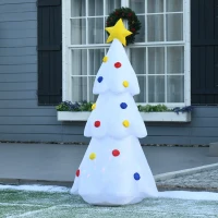 HOMCOM Árvore de Natal Inflável 158cm de Altura com Luzes LED e Inflador Decoração de Natal para Interiores Exteriores 67x61x158cm Branco(m-10)