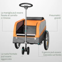 HOMCOM Rimorchio Bici in Acciaio con Ruote e Sacca per Bagagli in Tessuto Oxford, 130x64x60/97 cm(m-6)