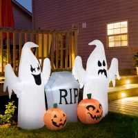 HOMCOM Fantasmas Infláveis de Halloween com Luzes LED Decoração Inflável com Abóbora e Lápida para Interior Exterior 182x57x122cm Multicor(m-10)