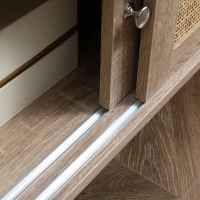 HOMCOM Couchtisch in Wienergeflecht-Optik mit offenen Schrankfächern und Schiebetüren 120 cm x 50 cm x 42,5 cm Natur(m-9)