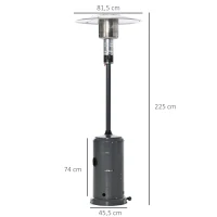 Outsunny Aquecedor de gás para varanda 12,5KW Tipo guarda-sol Aquecedor de pátio com desligamento automático rodas e cobertura Ø81,5x225 cm Cinza carvão(m-3)