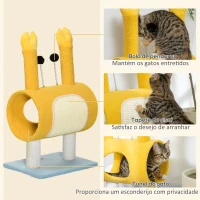 PawHut Árvore Arranhador para Gatos Postes com Forma de Caranguejo com Orifício e Bolas Divertidas 40x29x72cm Amarelo(m-6)