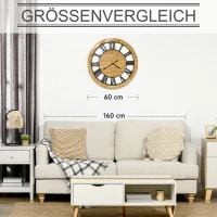 HOMCOM Wanduhr Vintage-Design 60 cm Durchmesser, mit römischen Zahlen, geräuschlos 60 cm x 60 cm x 4 cm Schwarz Natur(m-5)