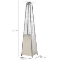 Outsunny Aquecedor a Gás para Exterior Pirâmide 10,5KW Aquecedor de Exterior de Propano Aço Inoxidável com Funda Protetora Regulador Mangueira e Rodas Ø49,5x227cm Prata(m-3)