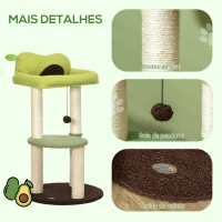 PawHut Árvore Arranhador para Gatos com Cama em Forma de Abacate Plataforma Postes de Sisal e Bola Suspensa Ø44x83cm Verde(m-6)