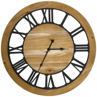 HOMCOM Wanduhr Vintage-Design 60 cm Durchmesser, mit römischen Zahlen, geräuschlos 60 cm x 60 cm x 4 cm Schwarz Natur(m-1)