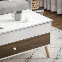 HOMCOM Mesa de Centro Elevable con Almacenamiento Oculto y Cajón para Oficina Estudio 100x50x49-62 cm Blanco y Roble(m-8)