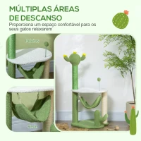 PawHut Árvore Arranhador para Gatos com Forma de Cacto com Rede Plataforma Postes de Sisal e Bola Divertida 45x45x90cm Verde(m-5)